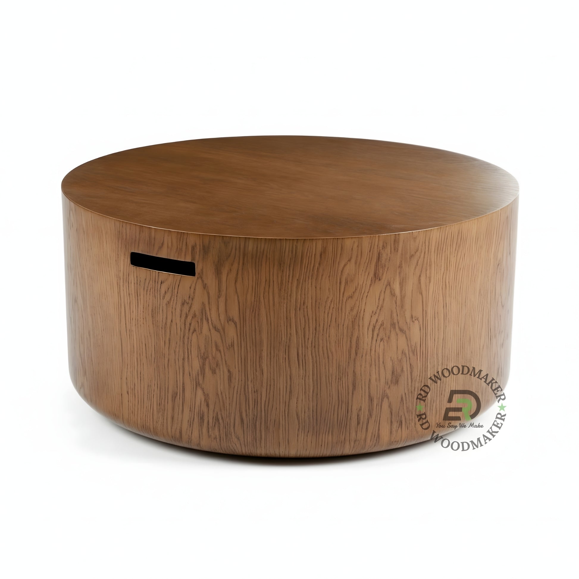 ROUND SOLID WOOD DRUM STORAGE COFFEE TABLE