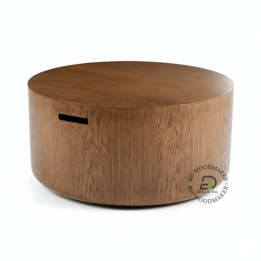 ROUND SOLID WOOD DRUM STORAGE COFFEE TABLE