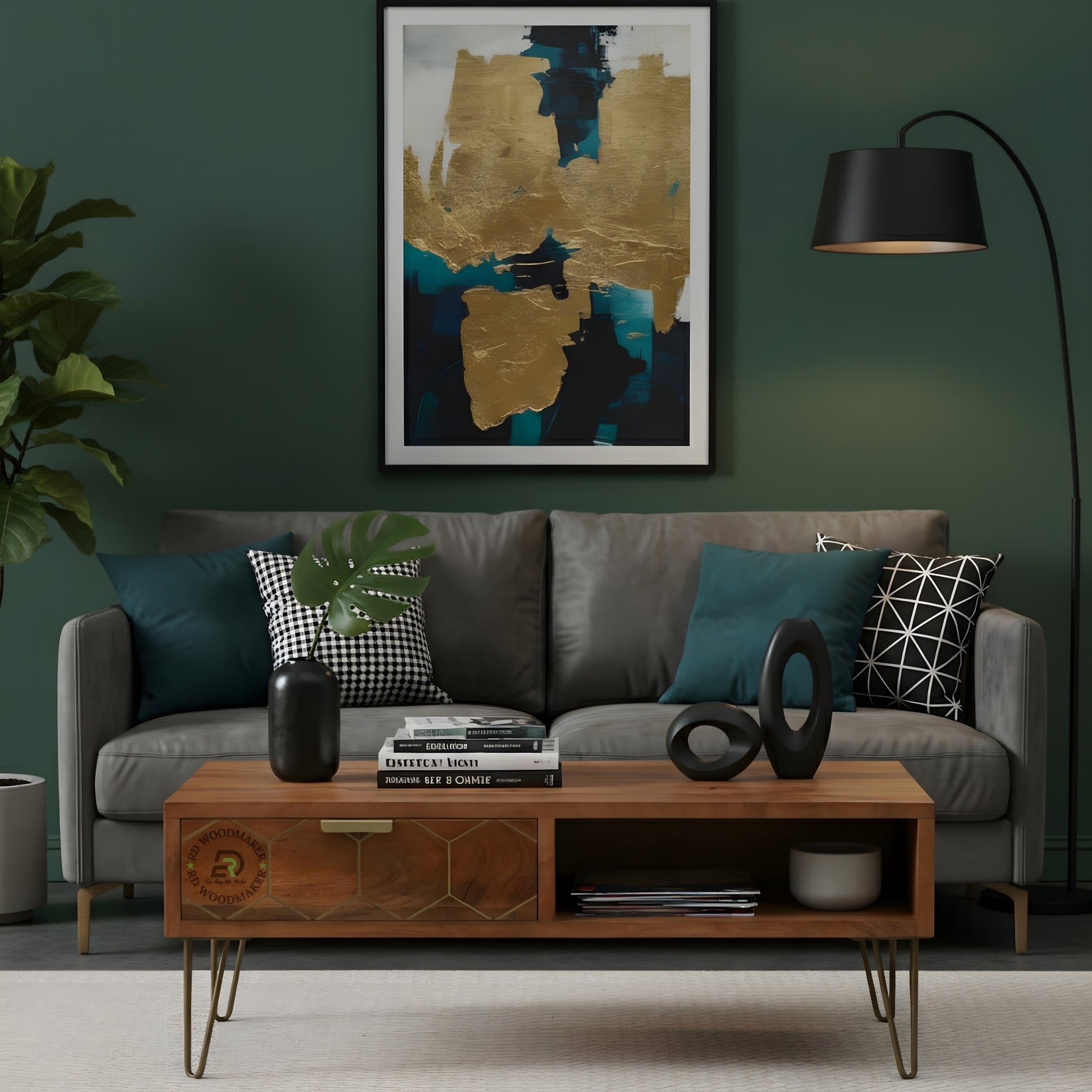 MODERN RECTANGULAR WOODEN COFFEE TABLE WITH STORAGE