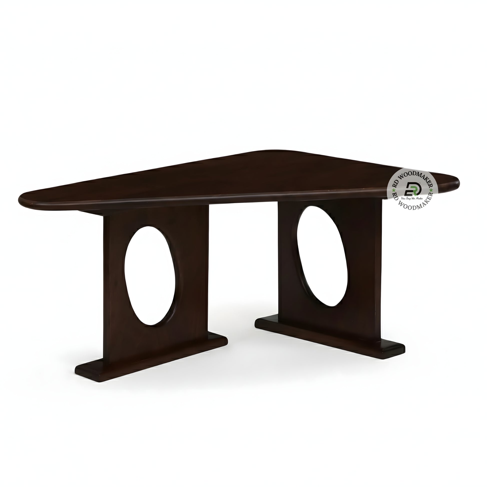 TRIANGULAR SOLID WOOD DESIGNER COFFEE TABLE WITH CUTOUT BASE