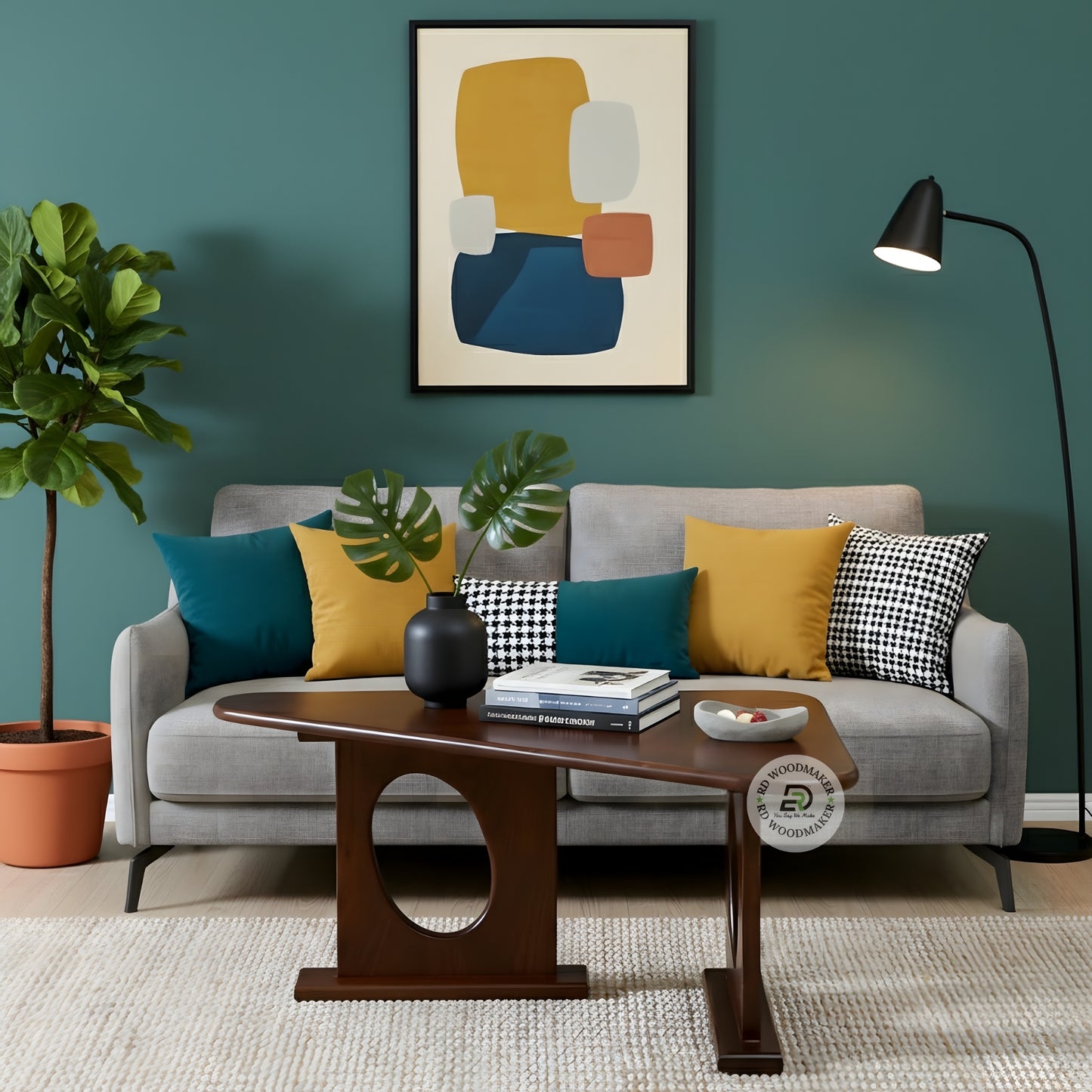 TRIANGULAR SOLID WOOD DESIGNER COFFEE TABLE WITH CUTOUT BASE