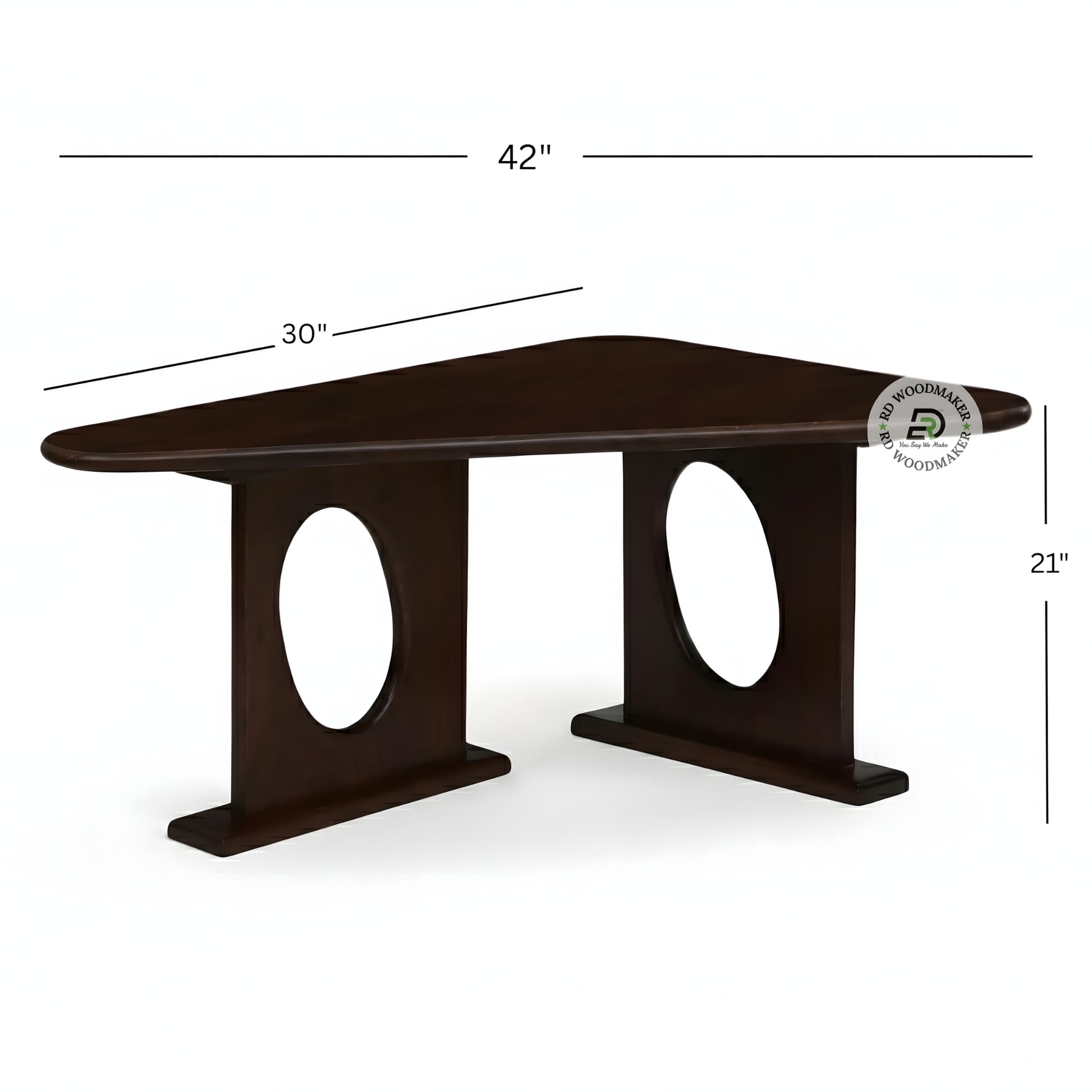 TRIANGULAR SOLID WOOD DESIGNER COFFEE TABLE WITH CUTOUT BASE