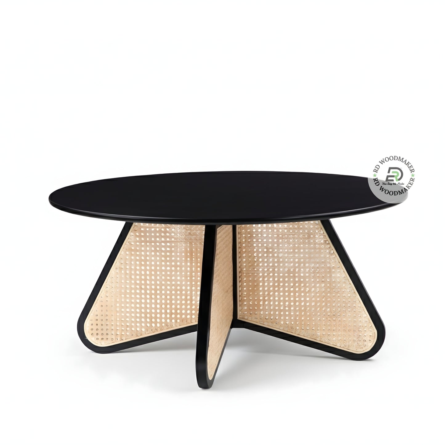 MODERN ROUND CANE BASE COFFEE TABLE