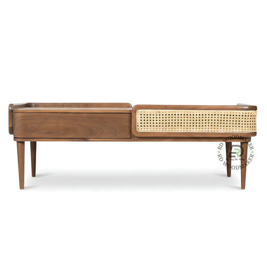 MID CENTURY CANE DRAWER COFFEE TABLE