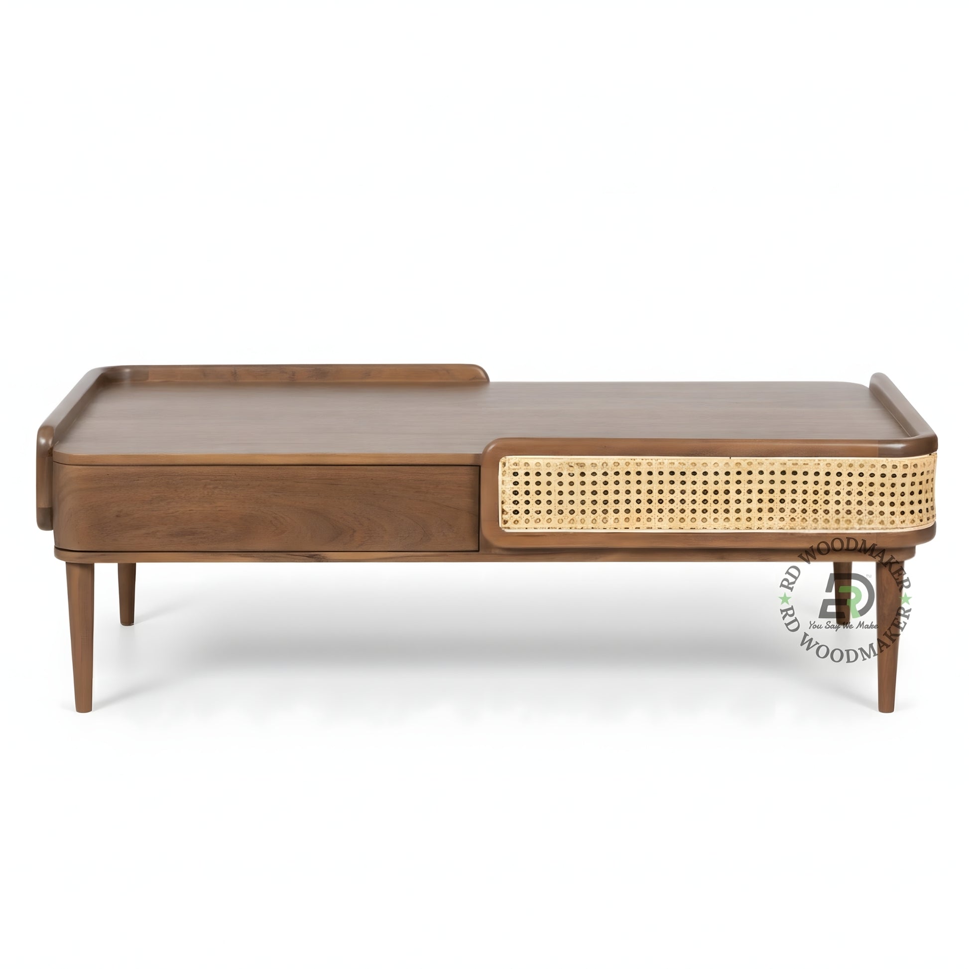 MID CENTURY CANE DRAWER COFFEE TABLE