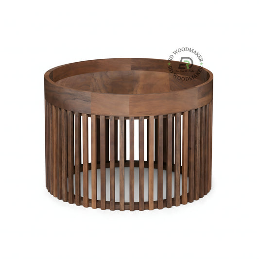 ROUND SLATTED WOODEN COFFEE TABLE