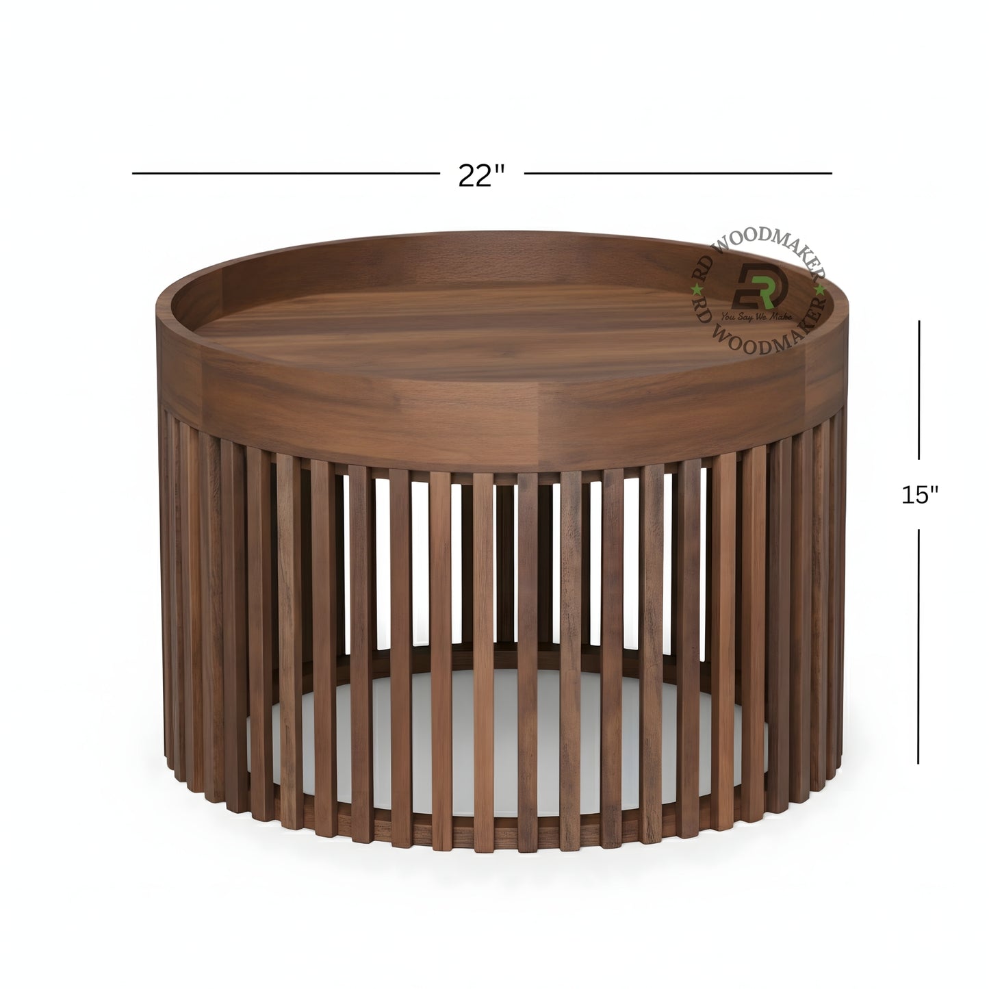 ROUND SLATTED WOODEN COFFEE TABLE