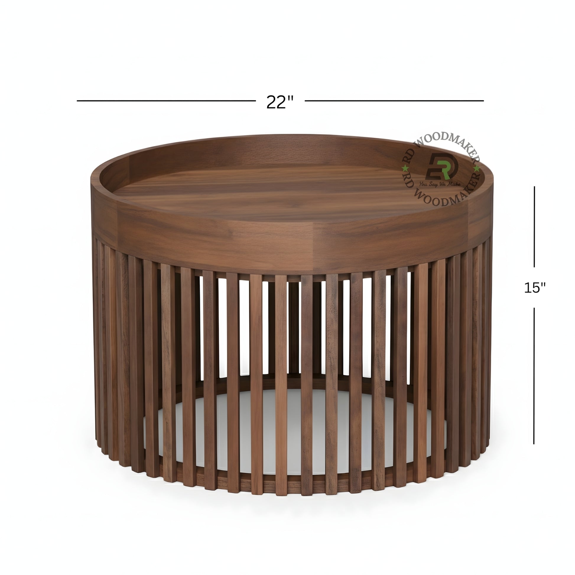 ROUND SLATTED WOODEN COFFEE TABLE