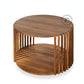 ROUND SLATTED WOODEN COFFEE TABLE WITH LOWER SHELF