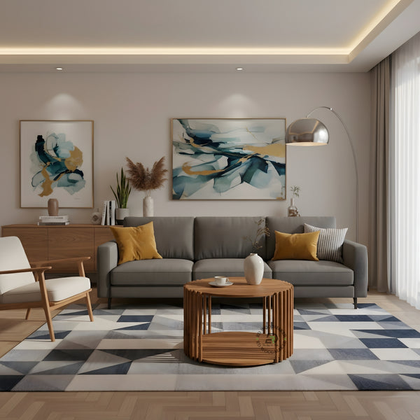 ROUND SLATTED WOODEN COFFEE TABLE WITH LOWER SHELF