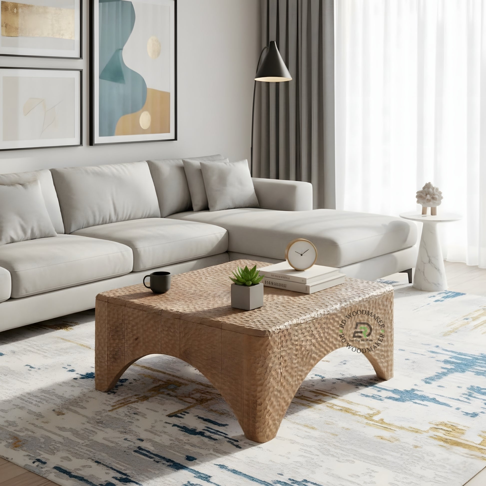 HANDCRAFTED TEXTURED WOODEN COFFEE TABLE