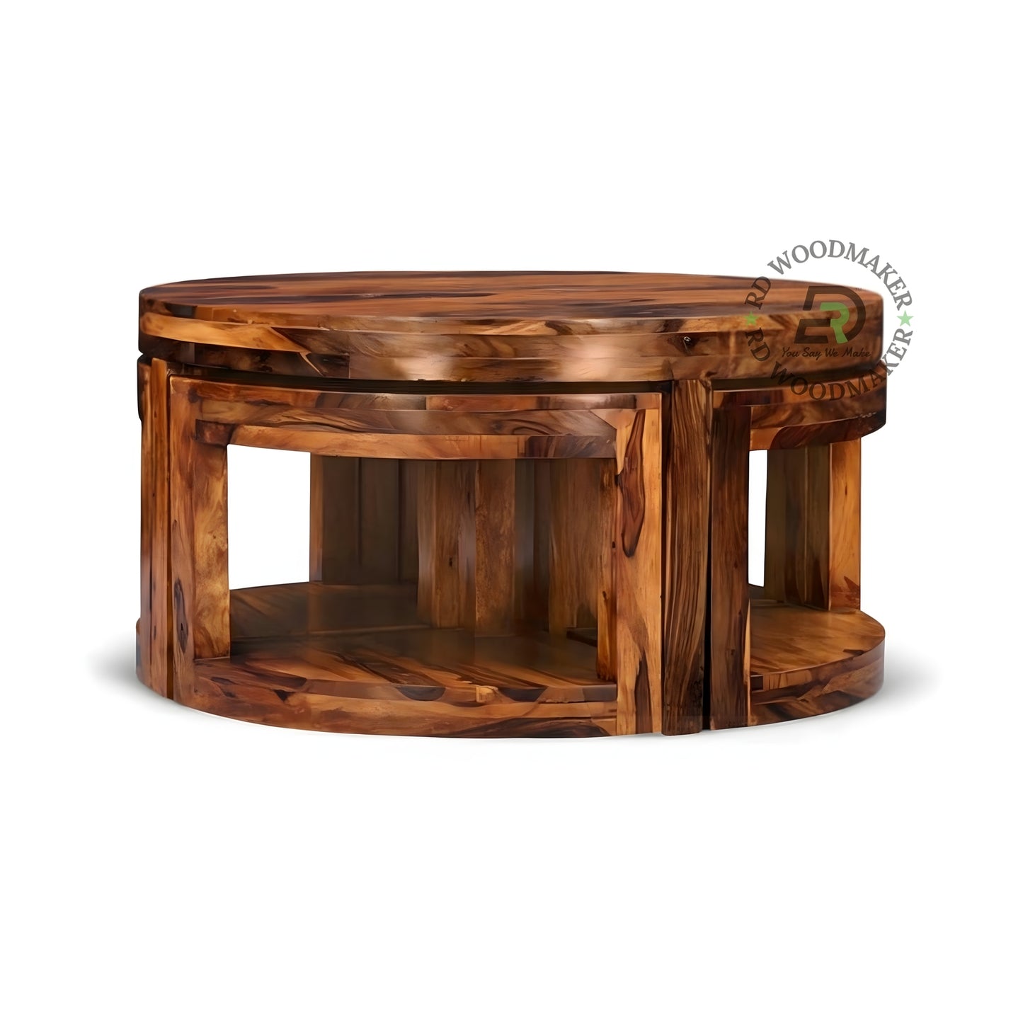 ROUND SOLID WOOD COFFEE TABLE WITH OPEN STORAGE