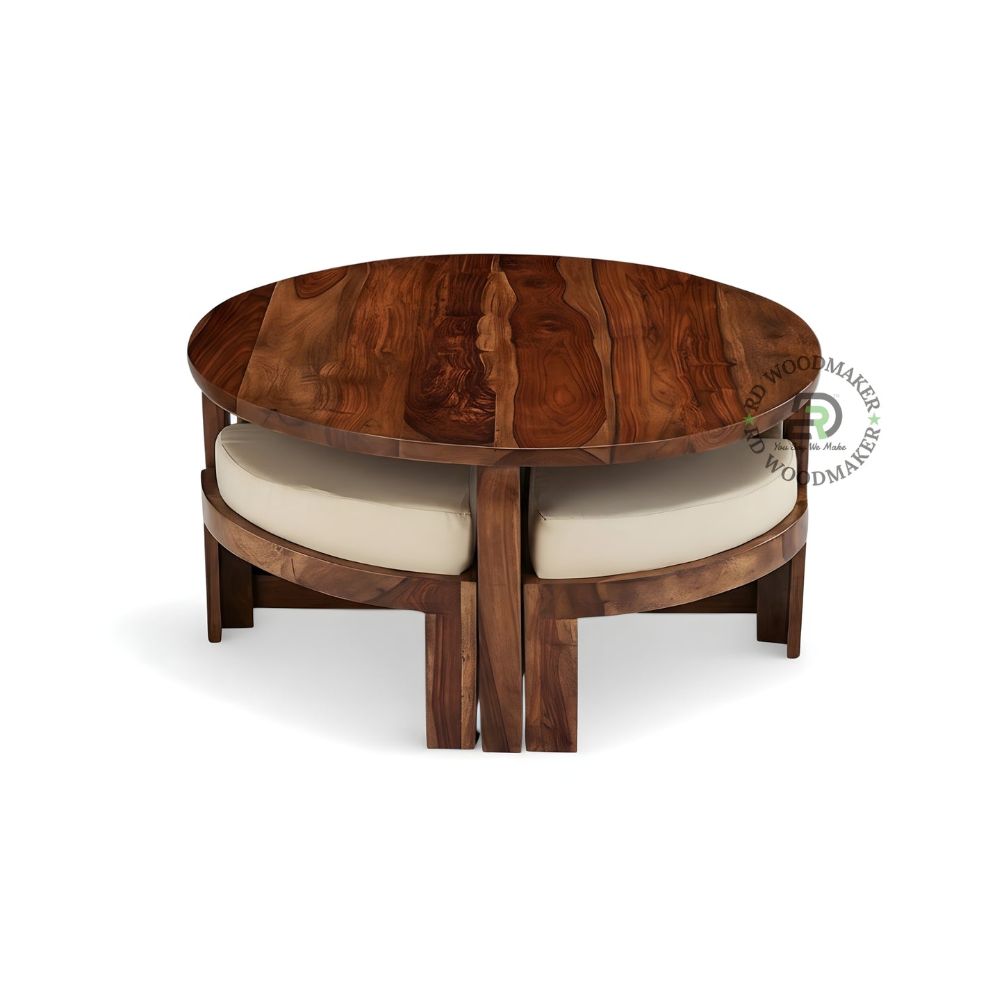 ROUND COFFEE TABLE WITH CUSHIONED STOOLS SET