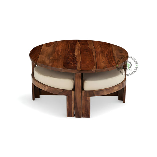 ROUND COFFEE TABLE WITH CUSHIONED STOOLS SET