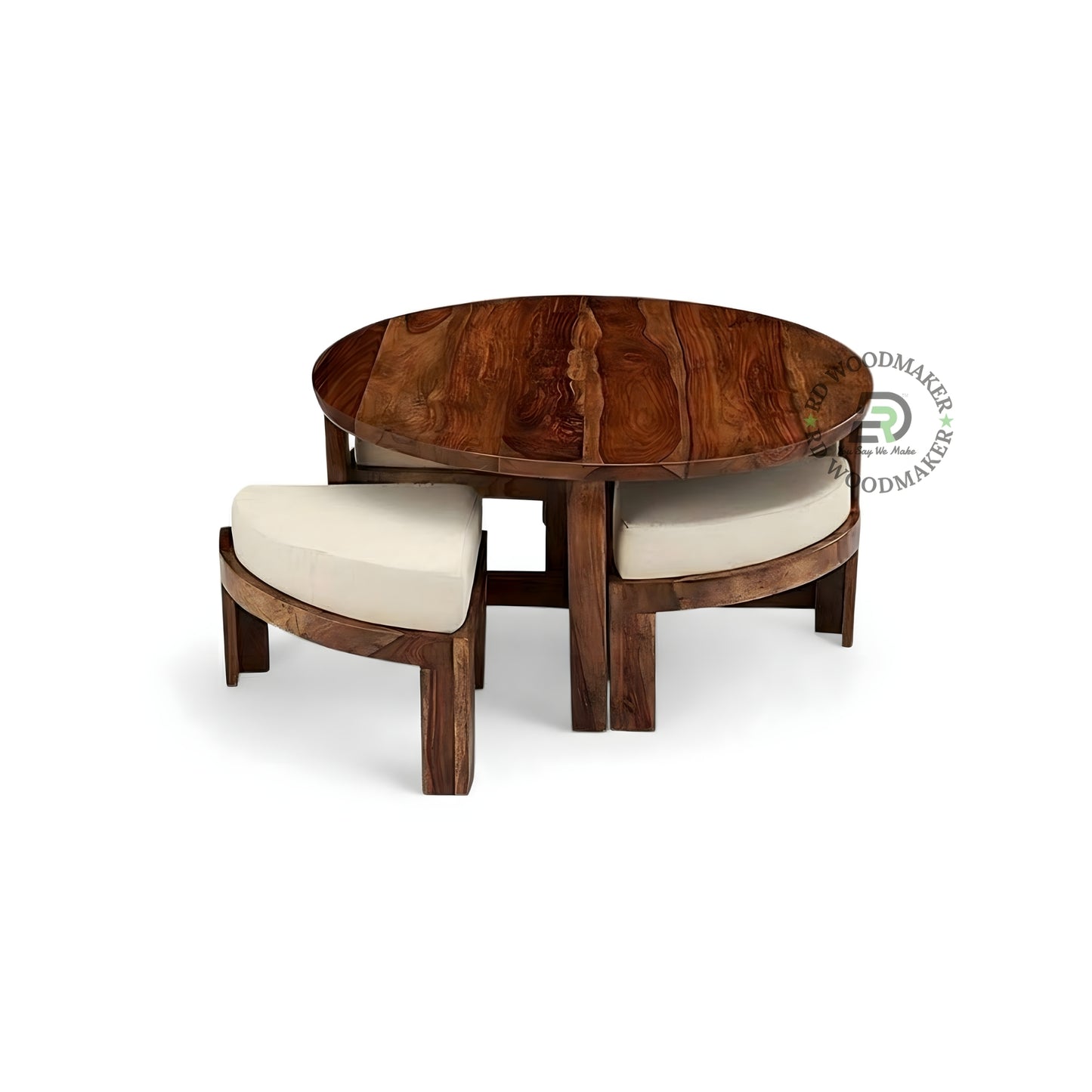 ROUND COFFEE TABLE WITH CUSHIONED STOOLS SET
