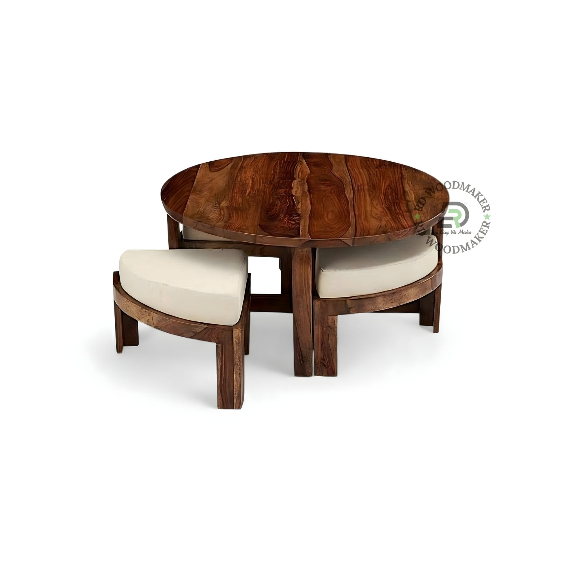 ROUND COFFEE TABLE WITH CUSHIONED STOOLS SET