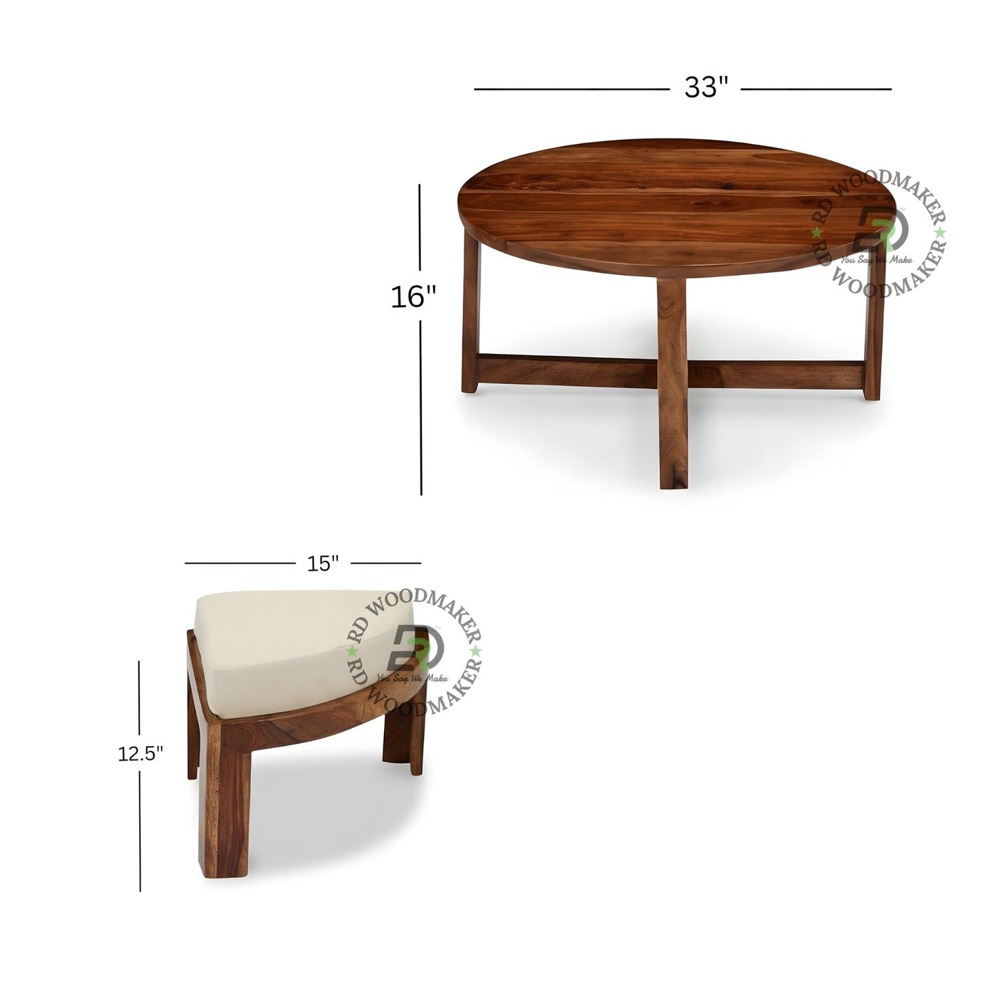 ROUND COFFEE TABLE WITH CUSHIONED STOOLS SET
