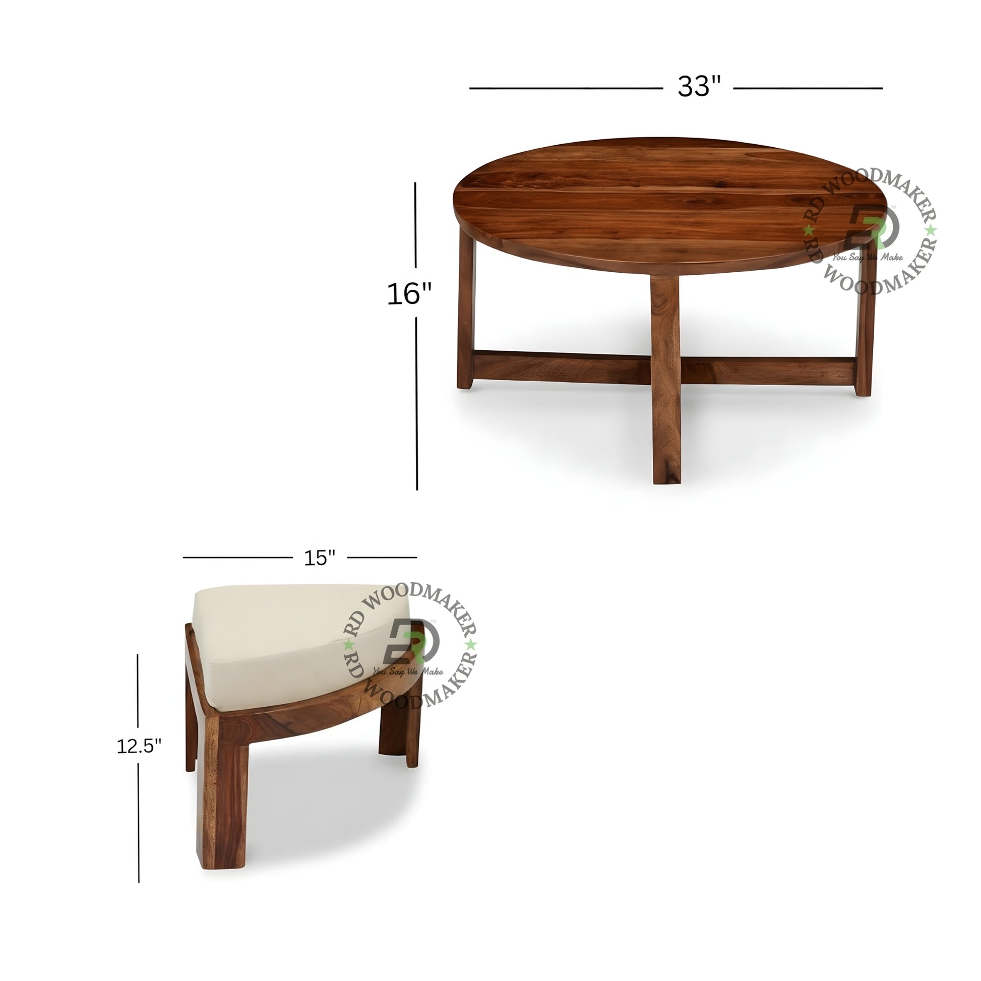 ROUND COFFEE TABLE WITH CUSHIONED STOOLS SET