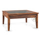 WOODEN COFFEE TABLE WITH GLASS TOP AND STORAGE DRAWER