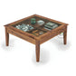WOODEN COFFEE TABLE WITH GLASS TOP AND STORAGE DRAWER