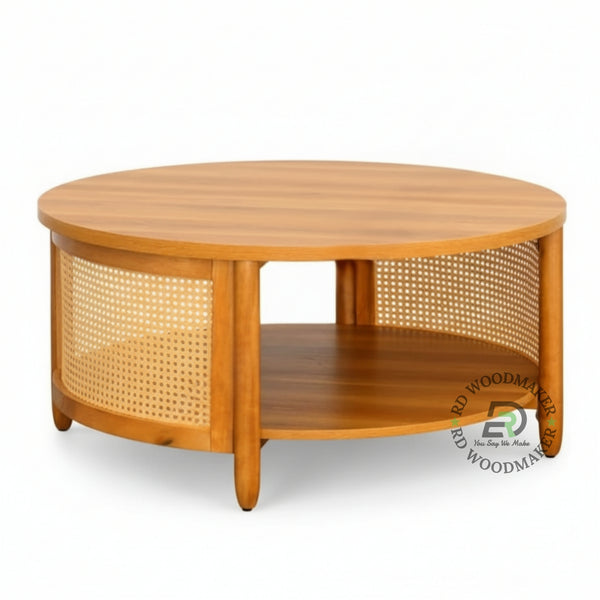BOHEMIAN STYLE ROUND WOODEN COFFEE TABLE