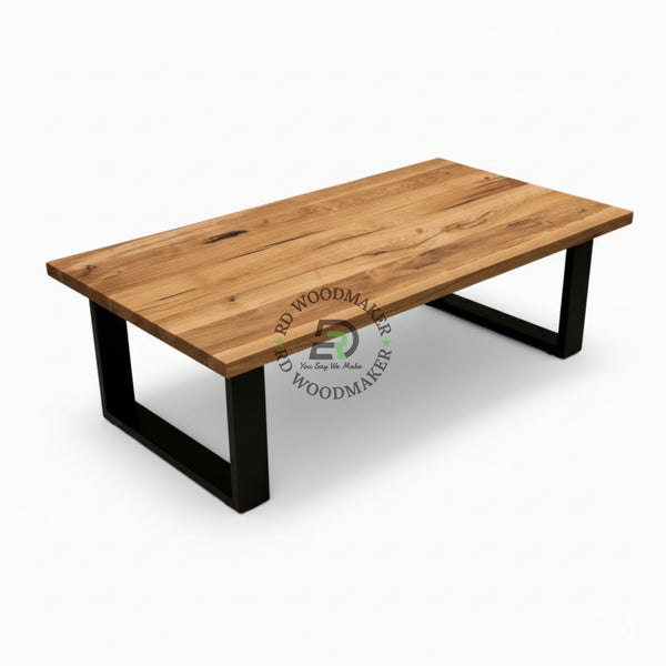 INDUSTRIAL WOODEN COFFEE TABLE WITH METAL LEGS