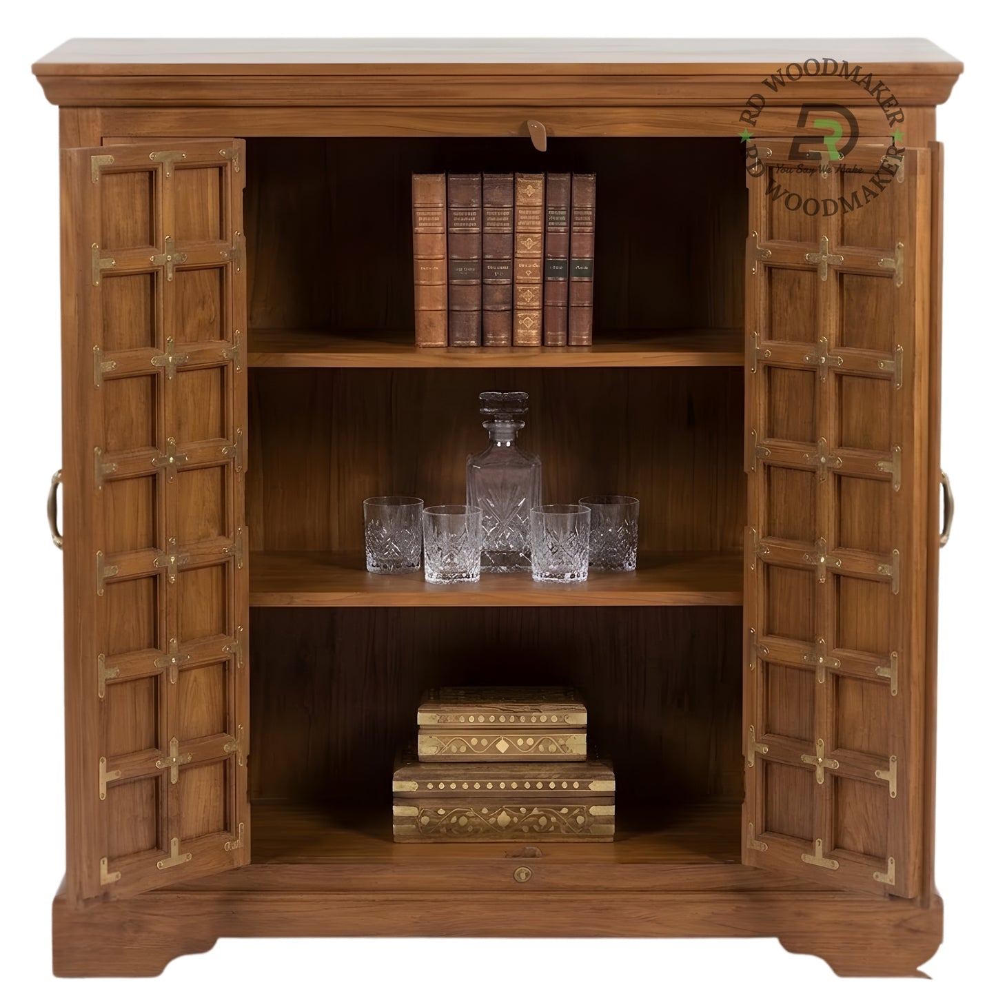 ROYAL BRASS STUDDED WOODEN CABINET