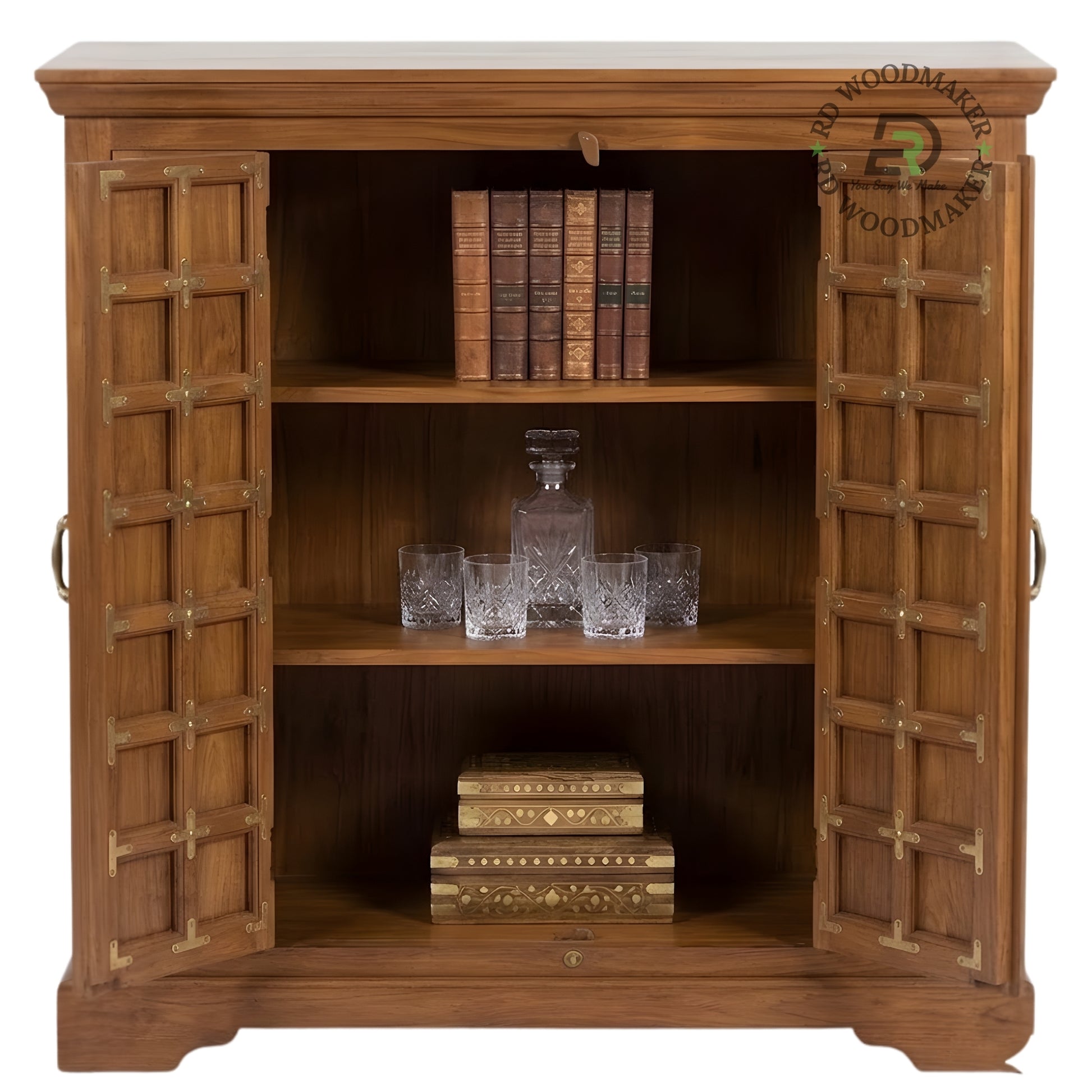 ROYAL BRASS STUDDED WOODEN CABINET