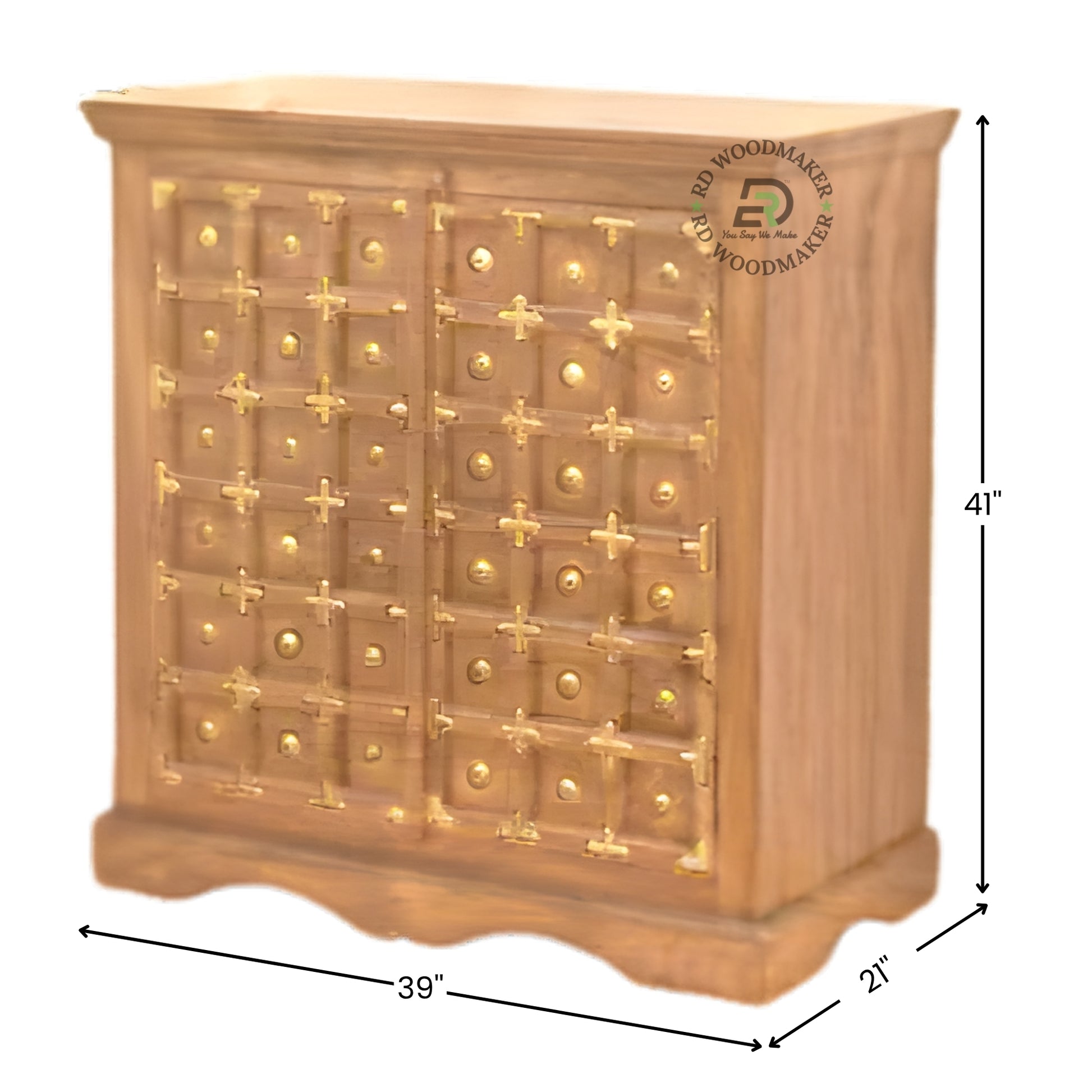 ROYAL BRASS STUDDED WOODEN CABINET