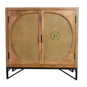 CANE PANEL METAL BASE WOODEN CABINET