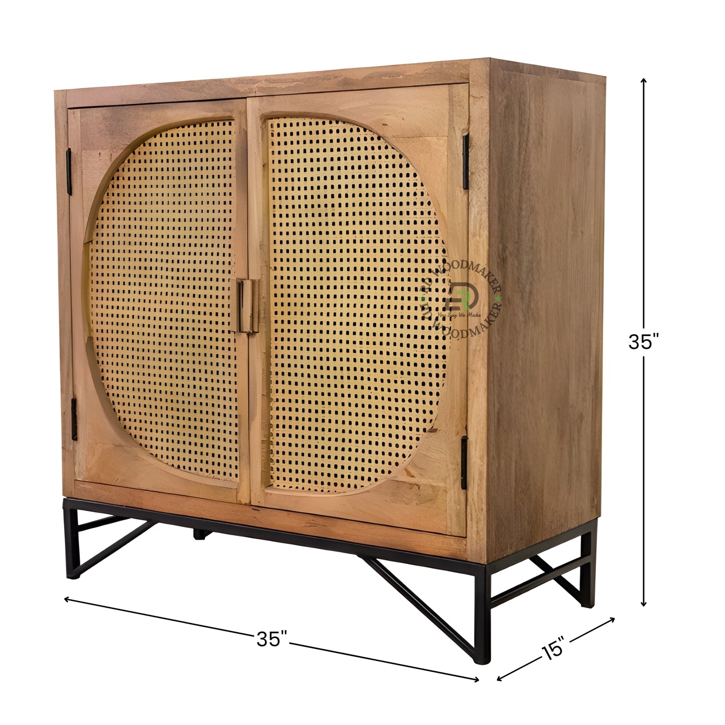 CANE PANEL METAL BASE WOODEN CABINET
