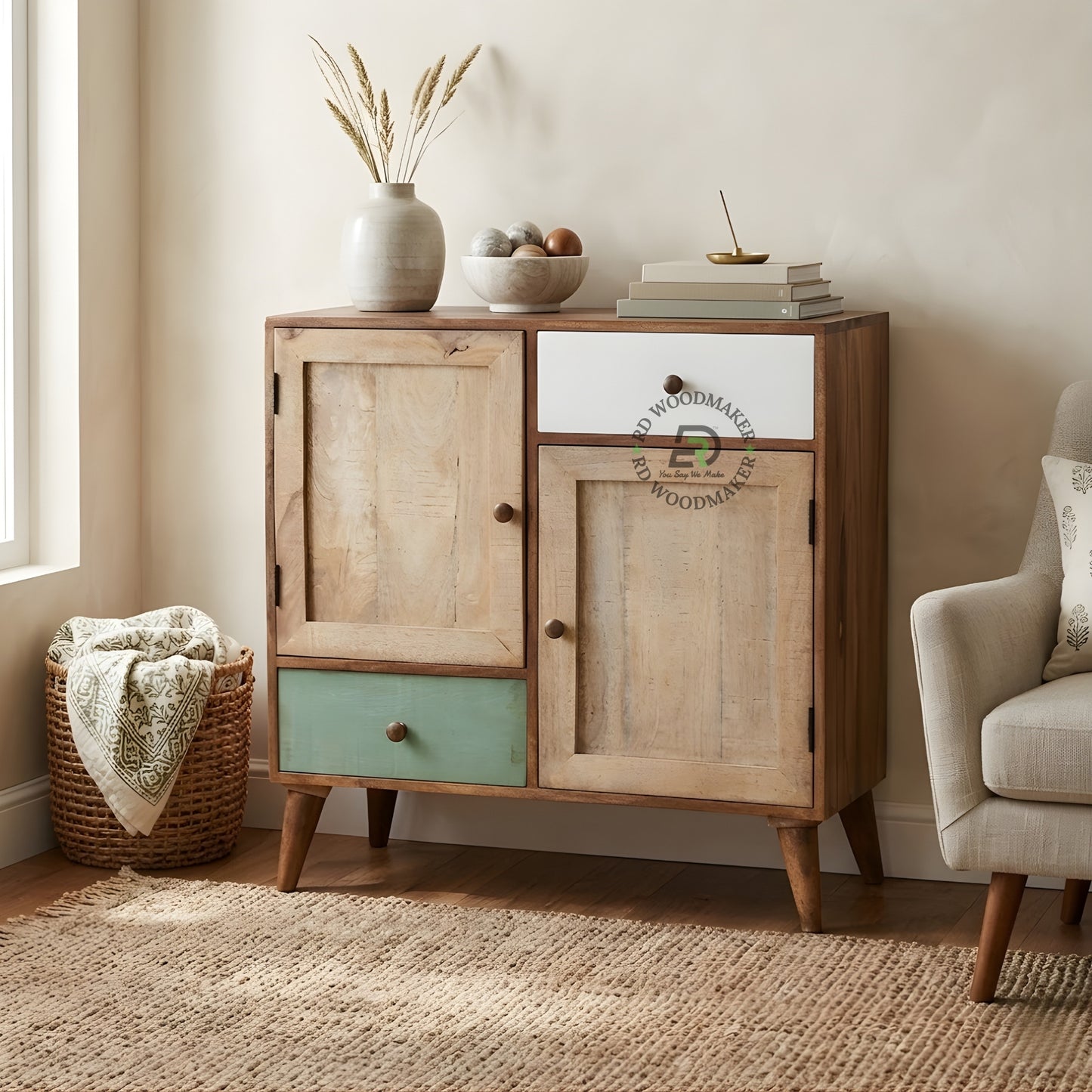 MULTICOLOR PANEL STORAGE WOODEN CABINET