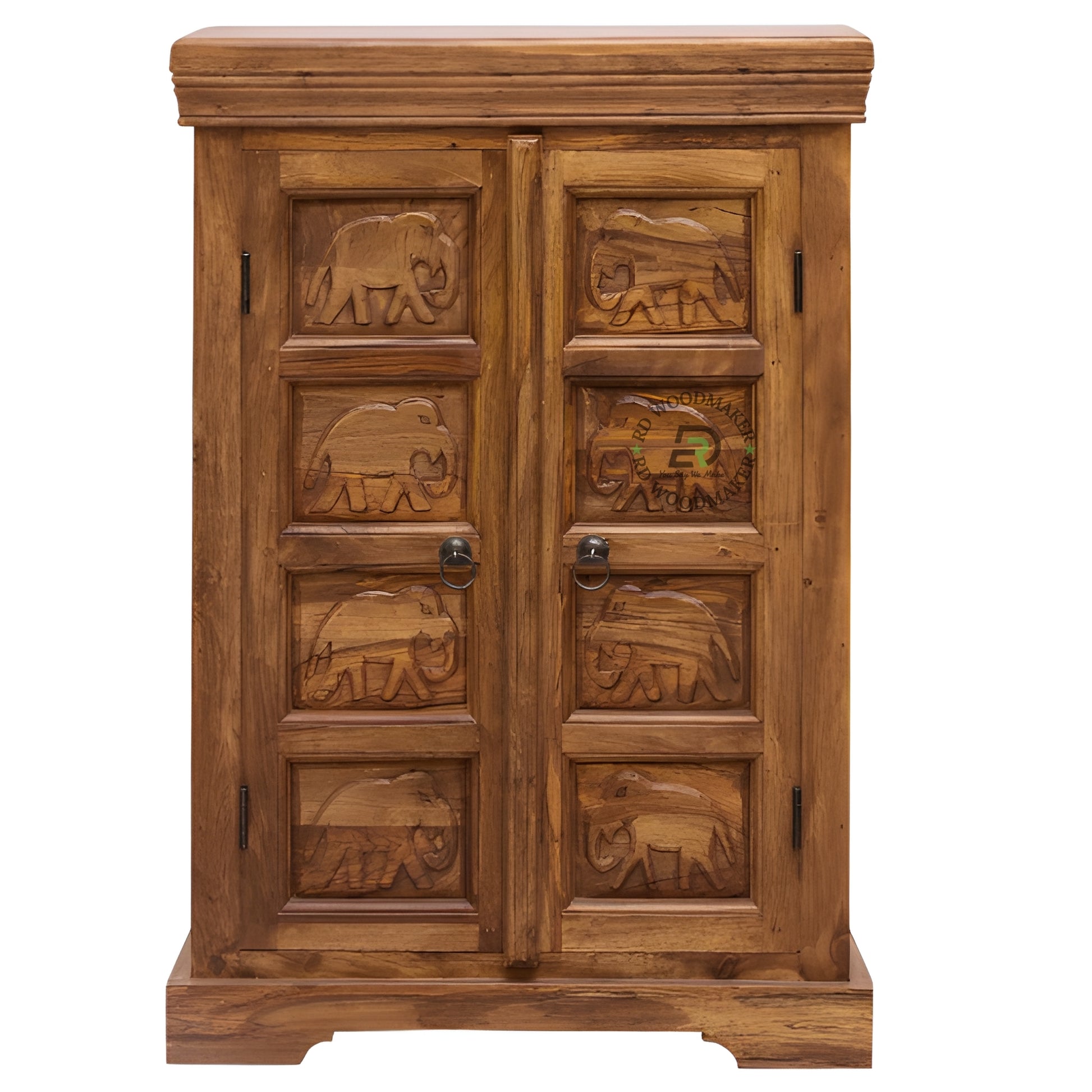 HANDCARVED ELEPHANT PANEL WOODEN CABINET