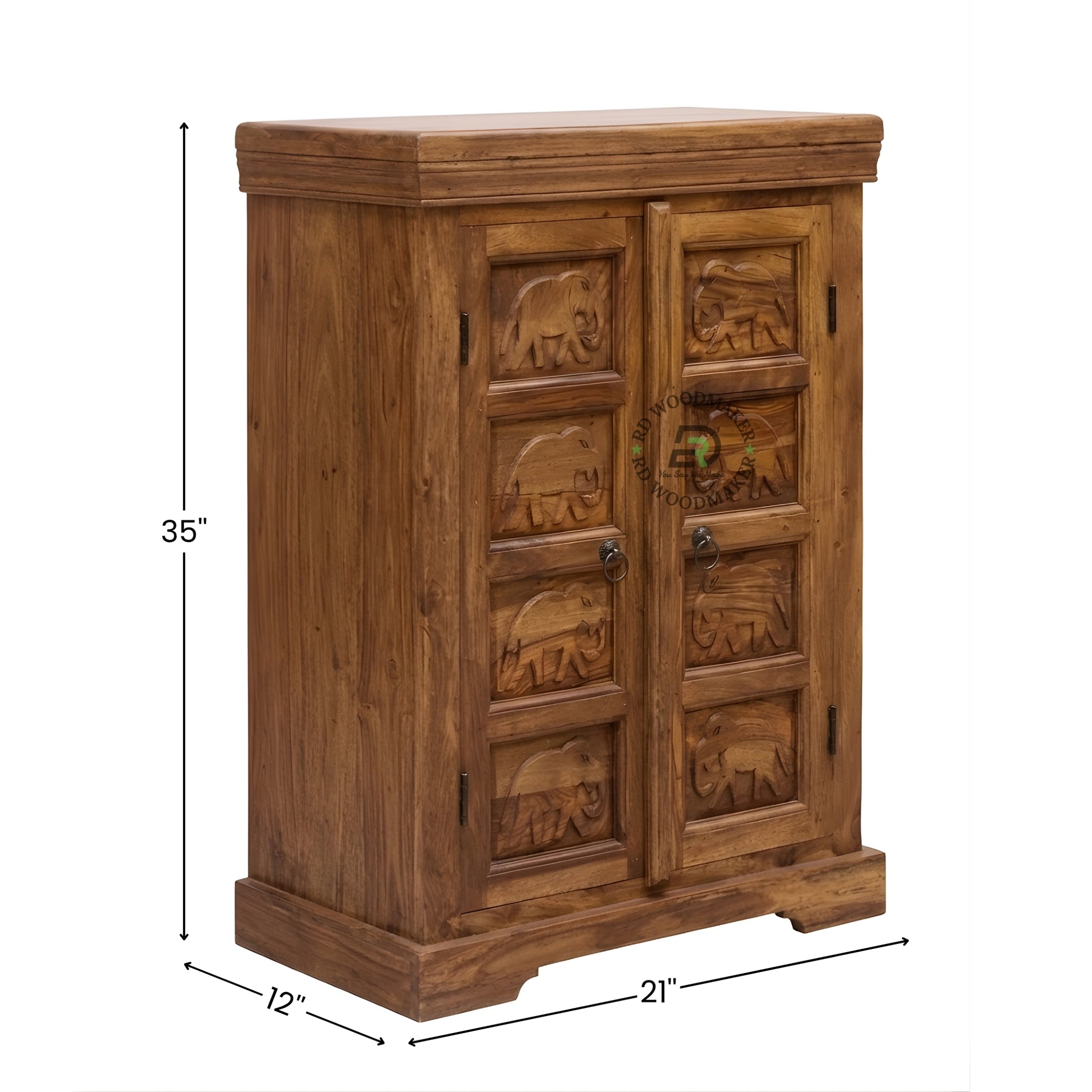 HANDCARVED ELEPHANT PANEL WOODEN CABINET