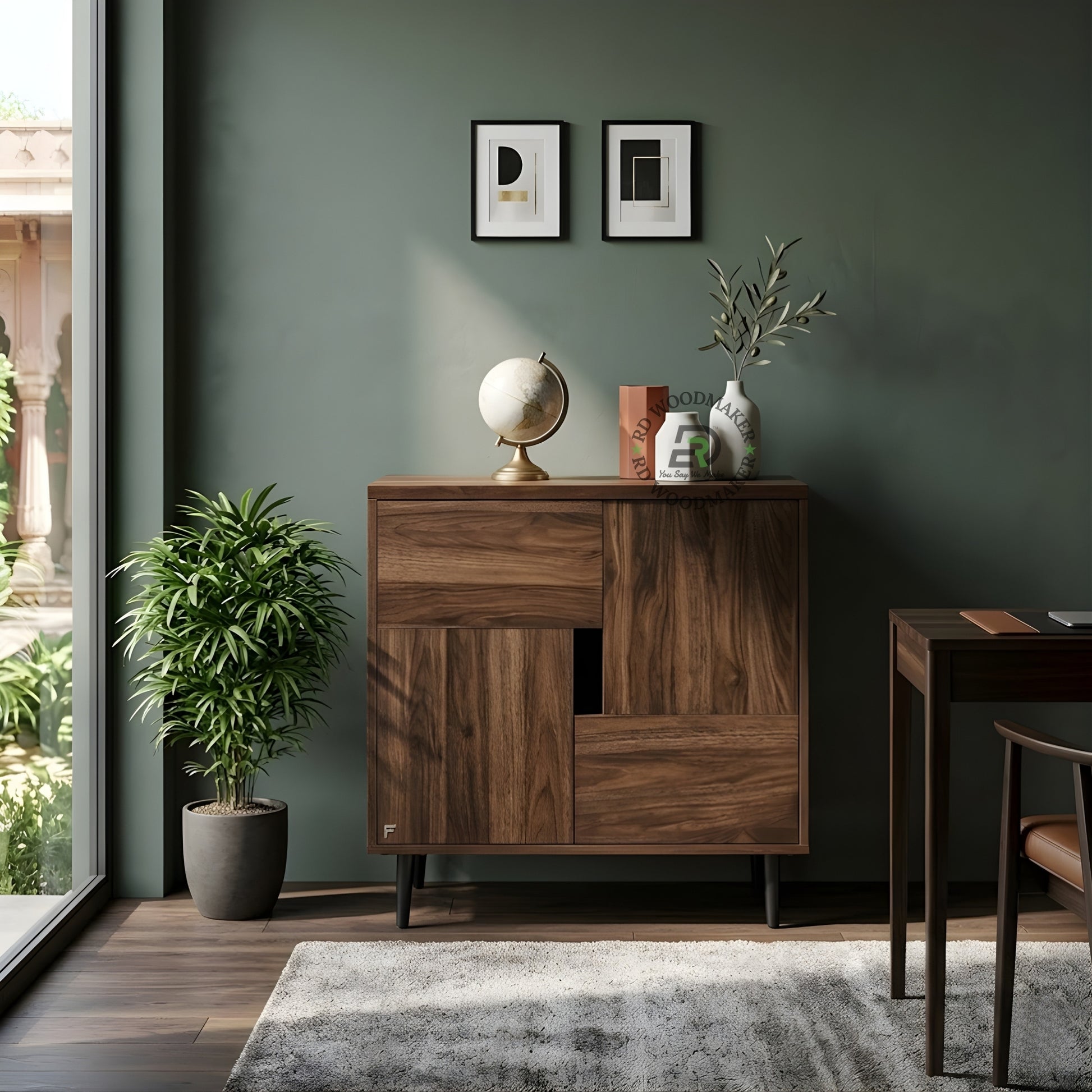 MODERN SLIDING DOOR WOODEN CABINET WITH METAL LEGS