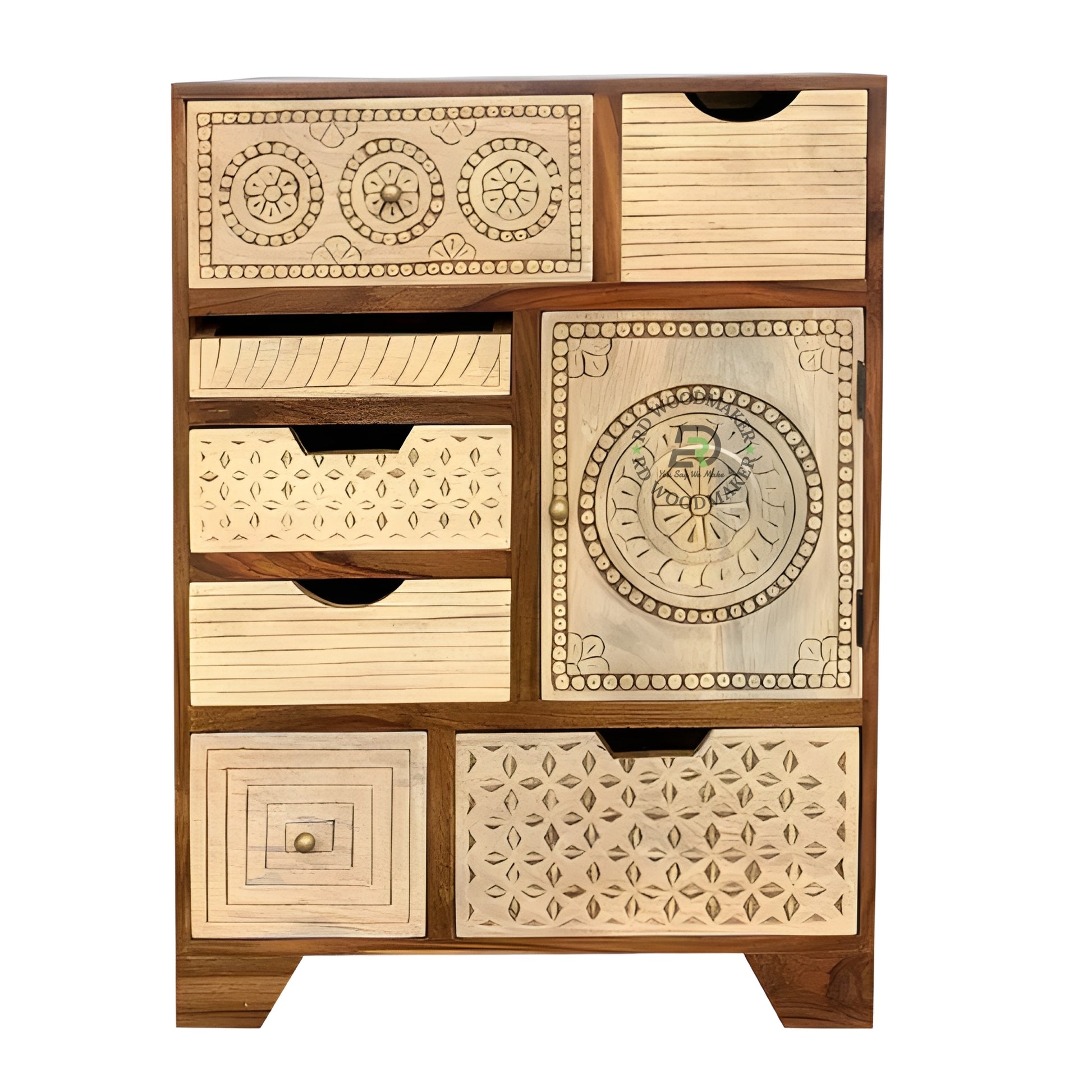 HANDCRAFTED MULTI DRAWER CARVED STORAGE CABINET