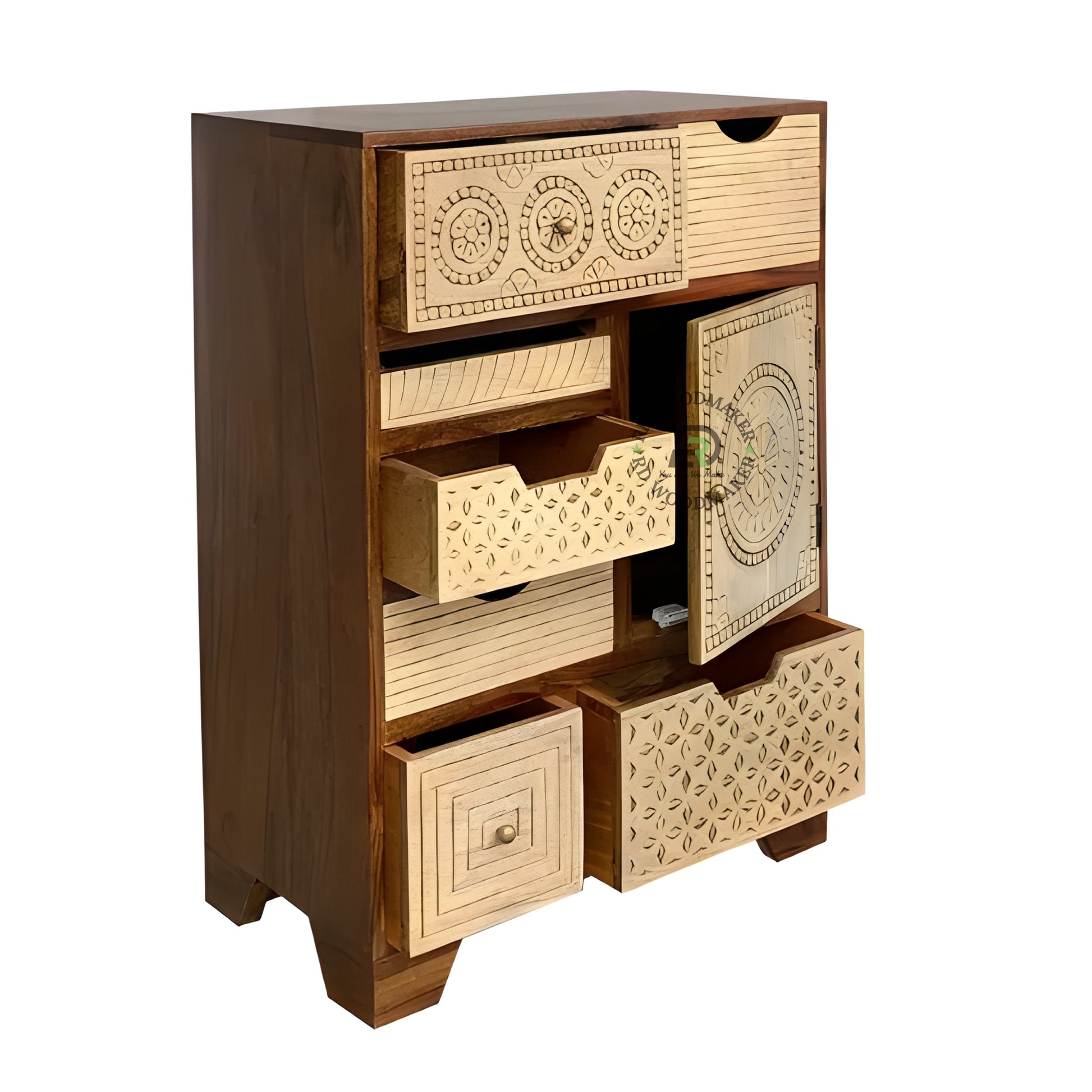 HANDCRAFTED MULTI DRAWER CARVED STORAGE CABINET