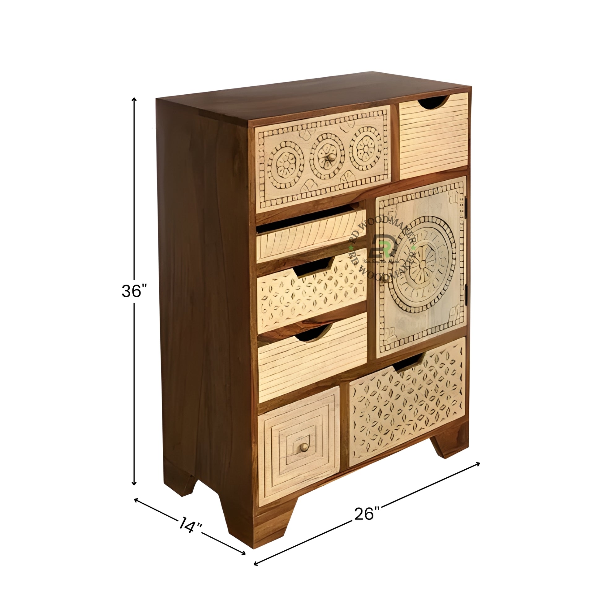 HANDCRAFTED MULTI DRAWER CARVED STORAGE CABINET