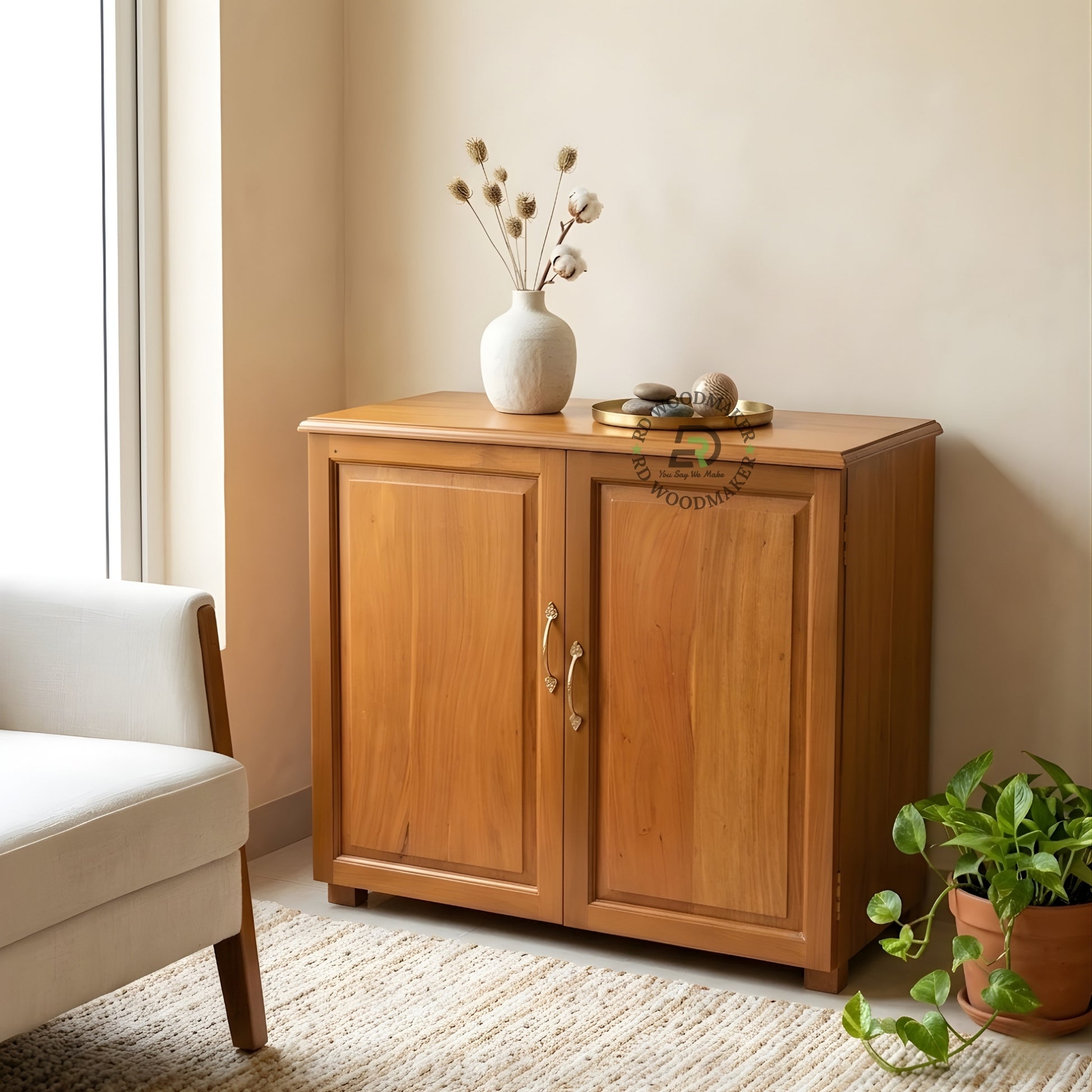 MINIMAL TWO DOOR PLAIN WOOD STORAGE CABINET