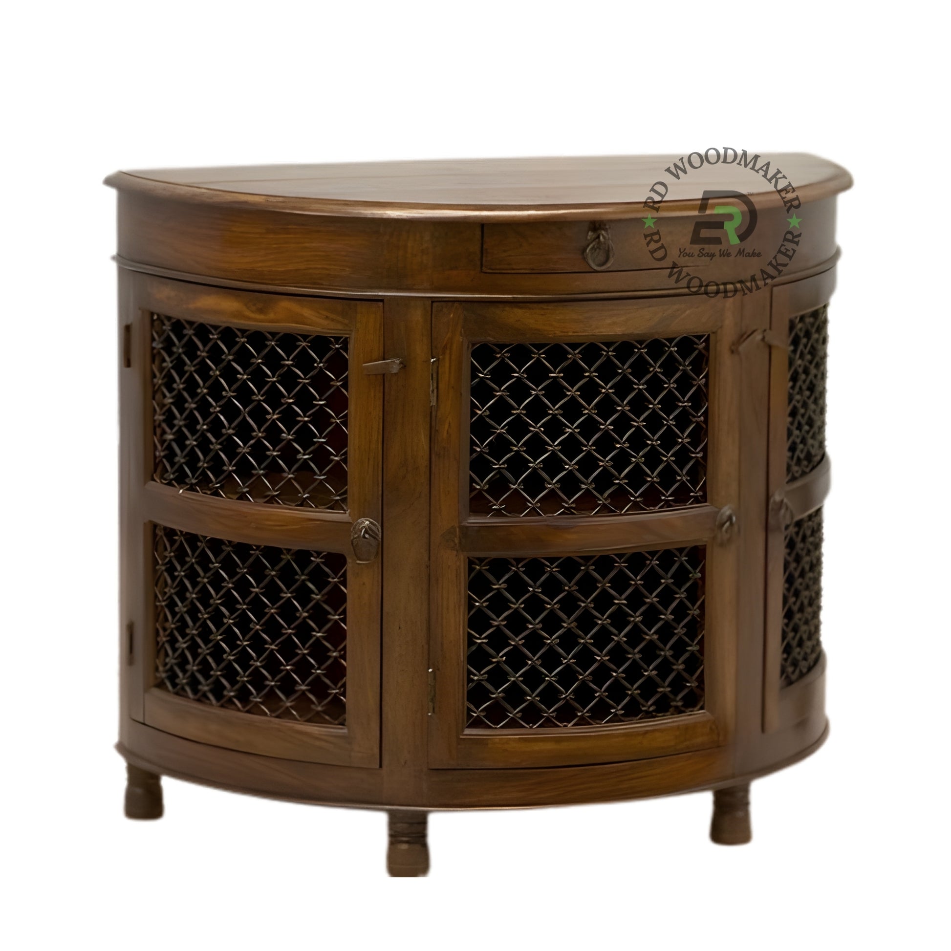 CURVED MESH DOOR WOODEN CABINET