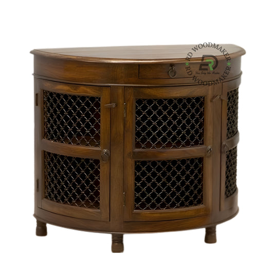 CURVED MESH DOOR WOODEN CABINET