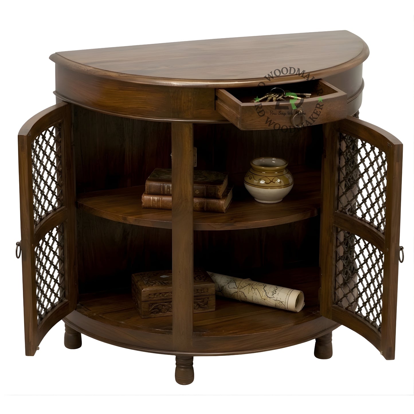 CURVED MESH DOOR WOODEN CABINET