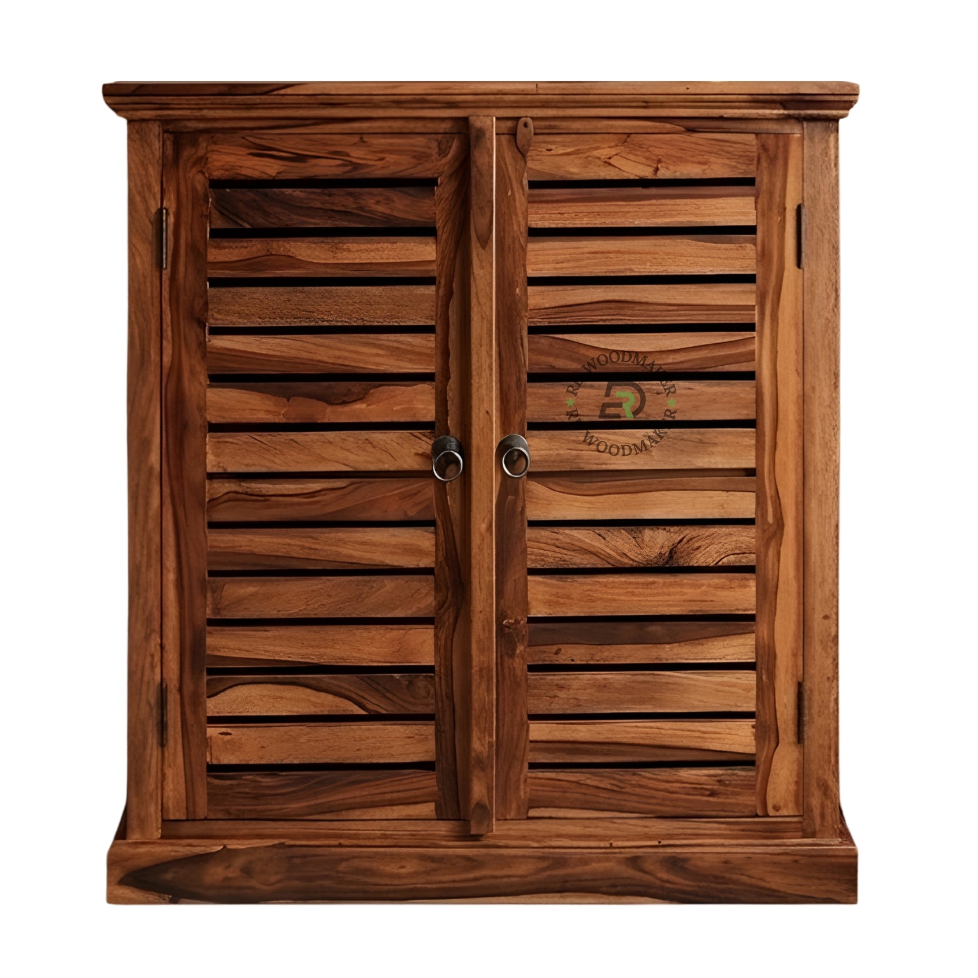RUSTIC SLATTED WOOD DOUBLE DOOR CABINET