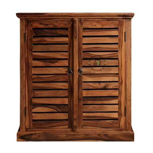 RUSTIC SLATTED WOOD DOUBLE DOOR CABINET