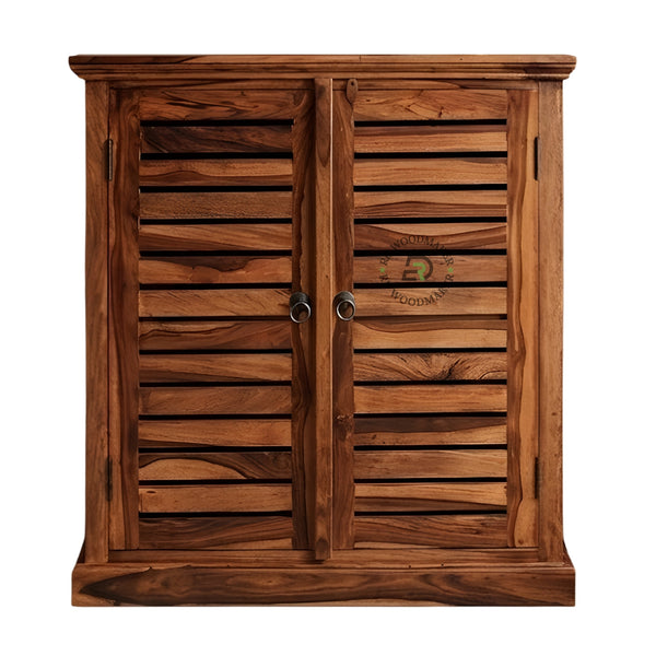 RUSTIC SLATTED WOOD DOUBLE DOOR CABINET
