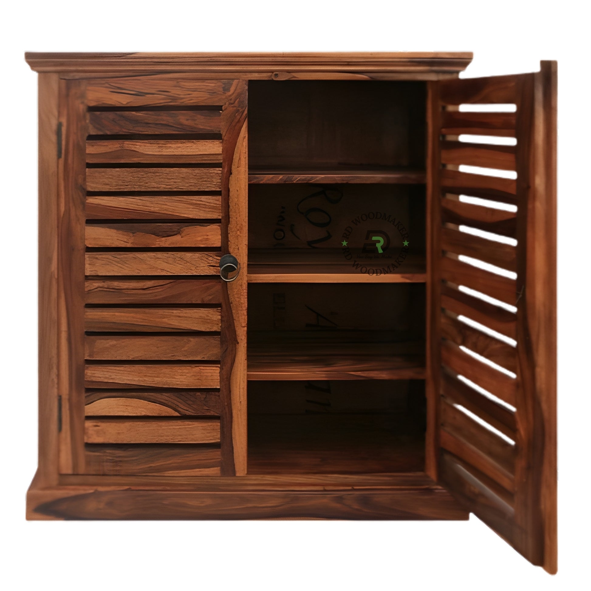 RUSTIC SLATTED WOOD DOUBLE DOOR CABINET