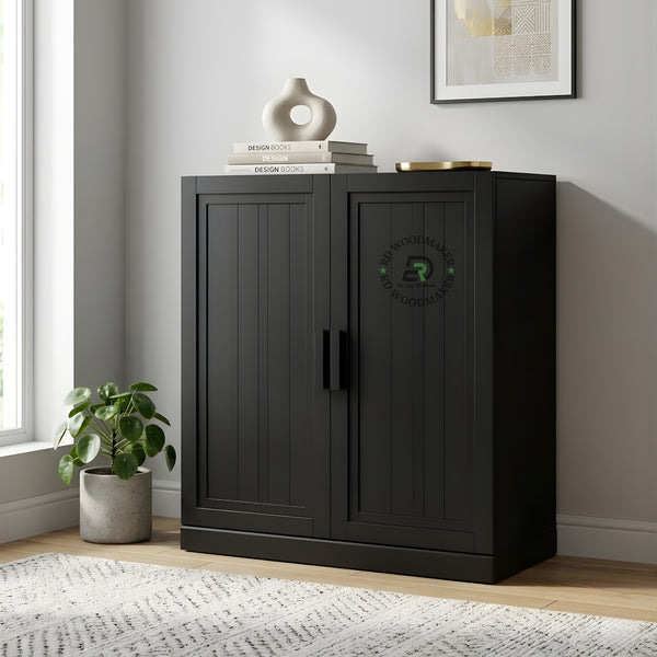 MODERN FLUTED BLACK WOODEN CABINET