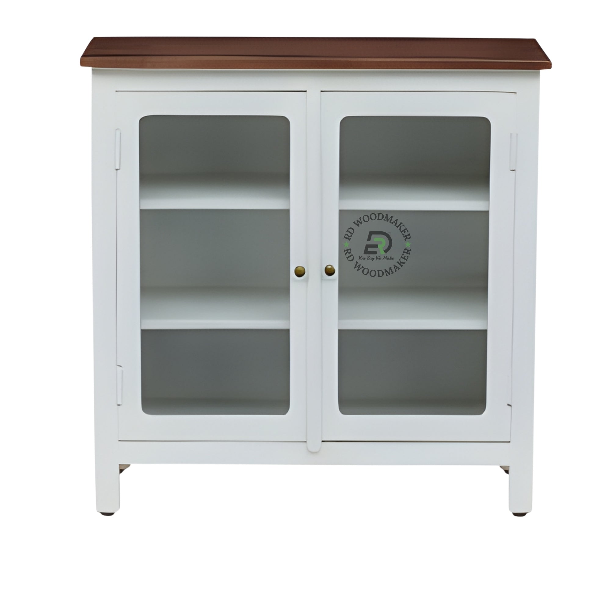 WHITE GLASS DOOR WOODEN STORAGE CABINET
