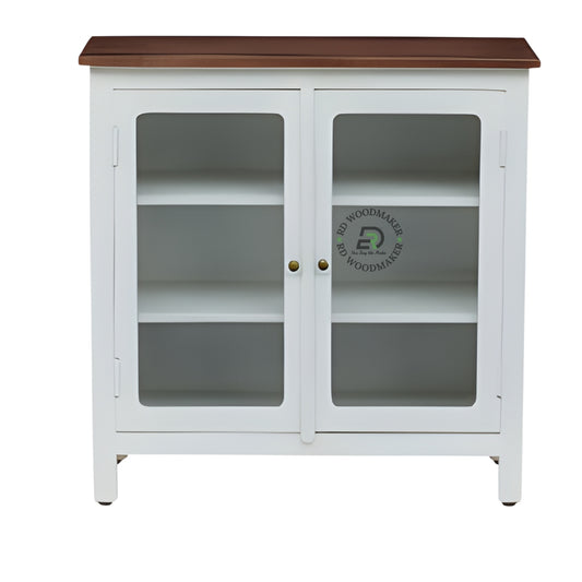 WHITE GLASS DOOR WOODEN STORAGE CABINET