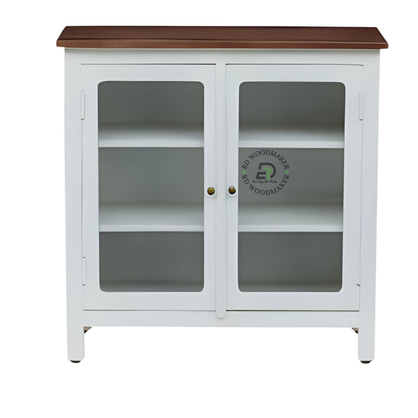 WHITE GLASS DOOR WOODEN STORAGE CABINET